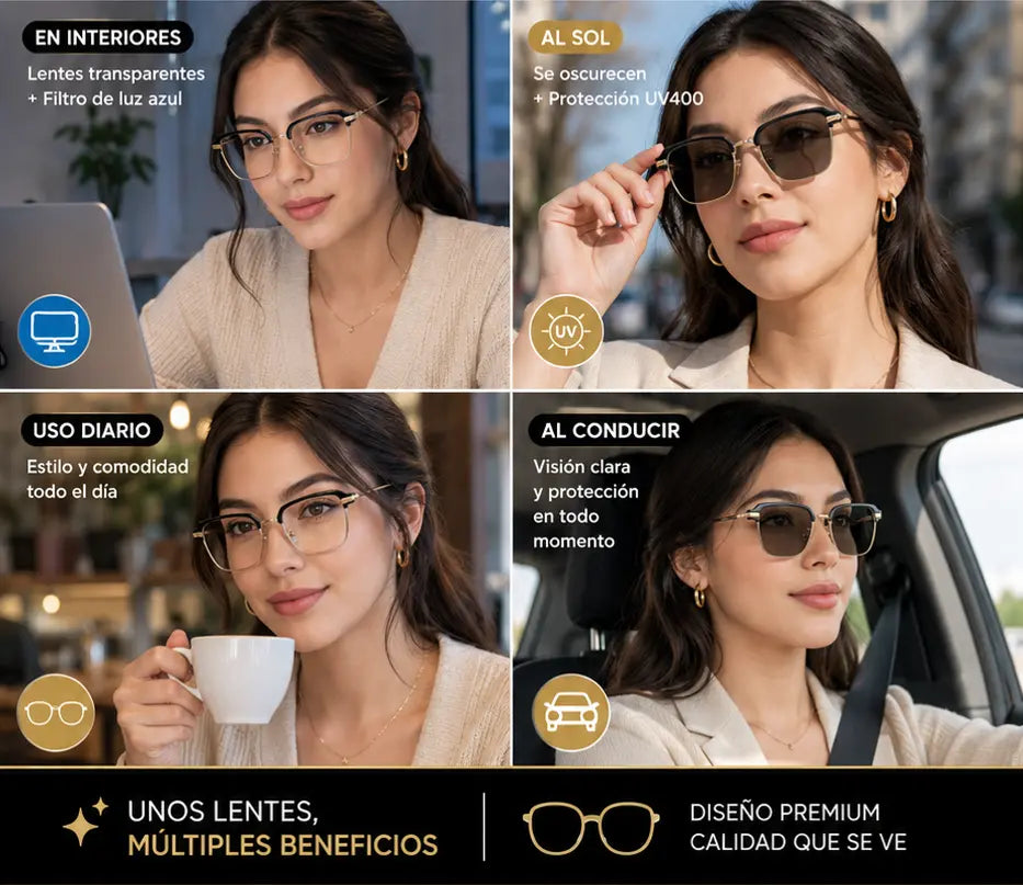 Lentes Fotocromáticos 2 en 1: Transparentes en Interiores y Oscuros al Sol, con Filtro de Luz Azul
